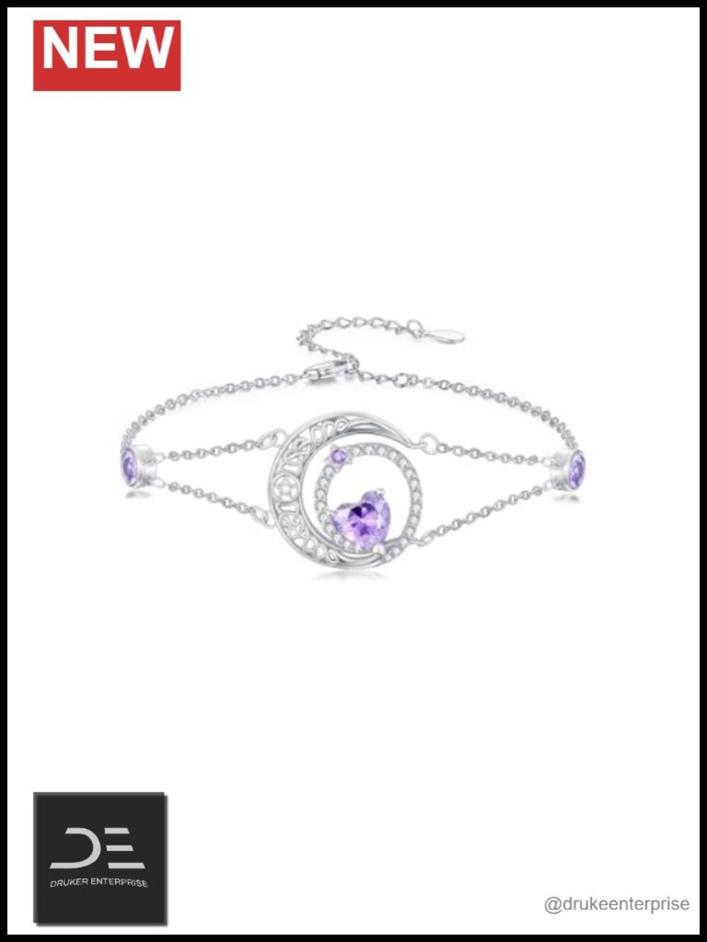 925 Sterling Silver Moon Heart Anklet Bracelet Women Birthday Gift